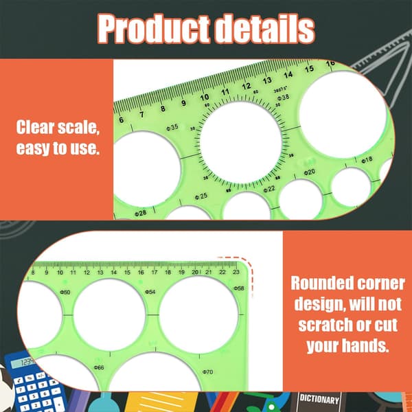 [KK] 2 Pieces Circle Template Ruler, Plastic Circle Stencil for Drawing Geometric Circle Drawing Tool Circle Drawing Ruler with 29 Circles