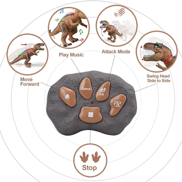 Kauko-ohjattavat dinosauruslelut lapsille, valoilla ja realistisella karjunnan äänellä, Tyrannosaurus Rex -lelut, dinosaurusrobottilelut pojille ja tytöille Brown
