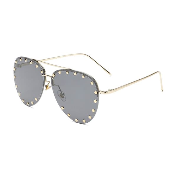 SSRGV Kvinder Rammeløse Oversized Nittede Solbriller Gradient Linse Nitte Mode Gold frame Light gray