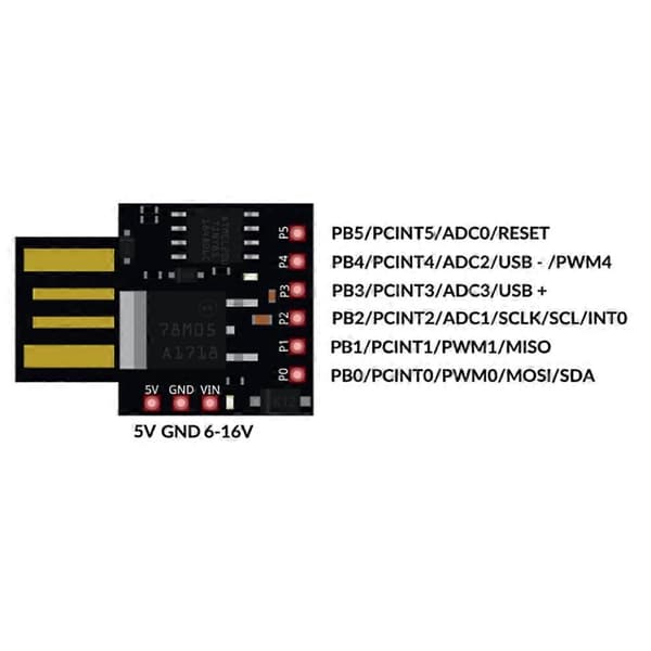 5 stk. ATTiny85 Digispark I2C LED Rev.3 Kickstarter udviklingskort as shown