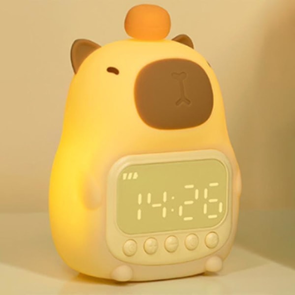 Capybara nattlampa med digital väckarklocka, söt barnkammare lampa Uppladdningsbar kran Dimbar silikon nattlampa för barn D R