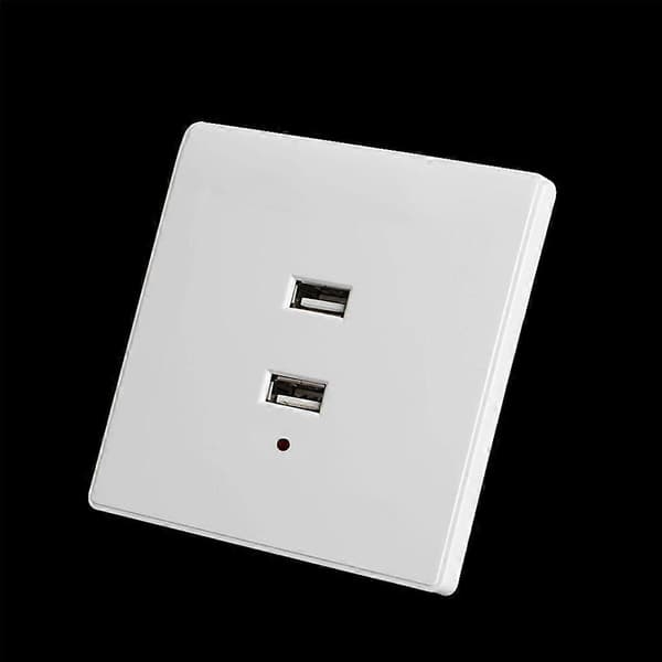Dobbel USB Veggkontakt Lader AC/DC Strømadapter Plugg Uttaksplate Panel White