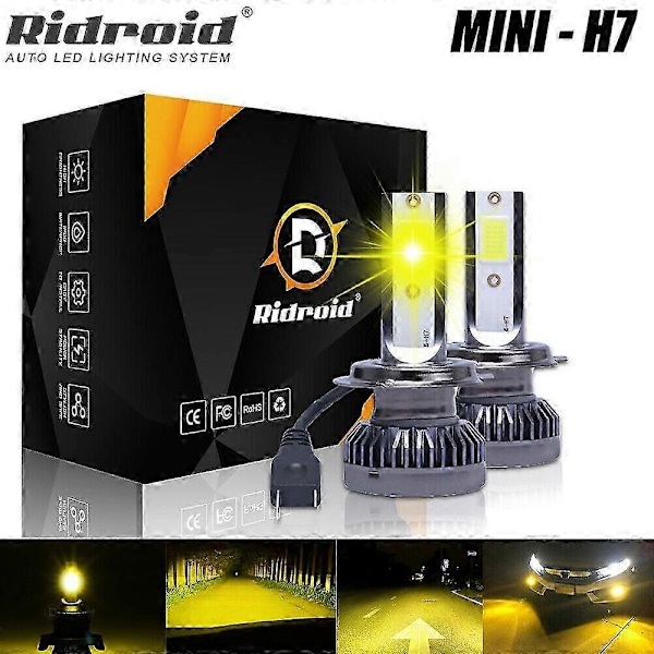 H7 LED-ajovalopolttimosarja, kauko- ja lähivalo, 120 W, 26000 LM, erittäin kirkas, 3000 K, keltainen