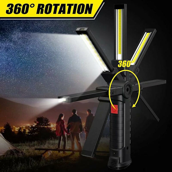 800LM UltraLight, USB-laddningsbar LED-arbetslampa, bärbar inspektionslampa med magnetisk bas, 5 lägen 6000K-ljus för bilgarageverkstad DIY [Energiklass A+++].