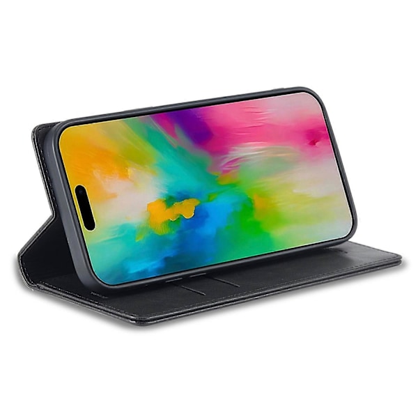 LC.IMEEKE Lærdeksel til iPhone 16 Pro Max med RFID-blokkering og kortlommer - Multicolor Black