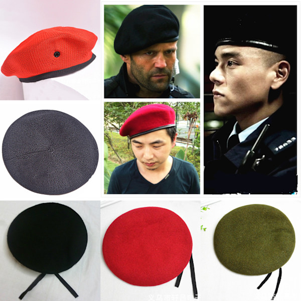 Militær Hærførerlue Ull Beret Menn Kvinner Uniform Mus Black - Wool