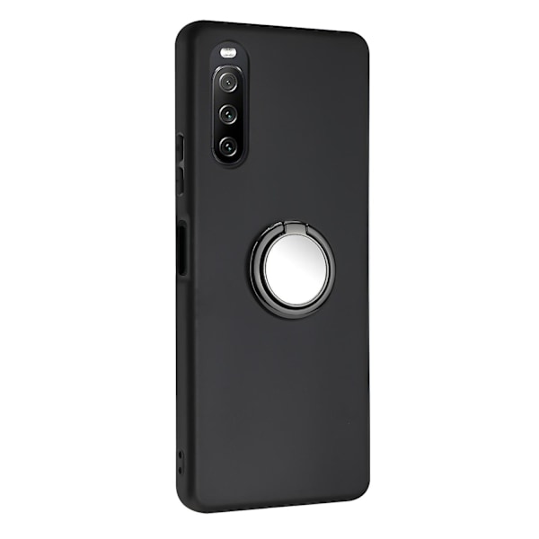 TPU-etui med ringestøtte og magnetfeste for Sony Xperia 10 VI - Matt telefondeksel som fungerer med magnetisk bilholder Black