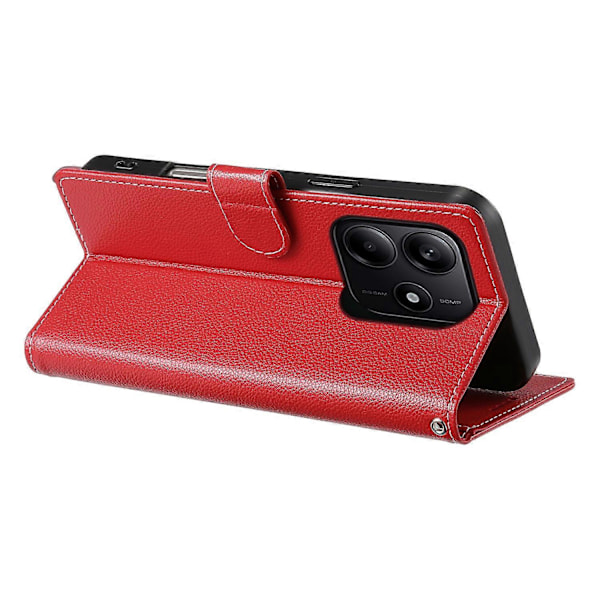 Xiaomi Redmi Note 14 5G -kotelo, nahkainen magneettilukko, lompakkoteline, puhelinkotelo rannehihnalla Multicolor Red