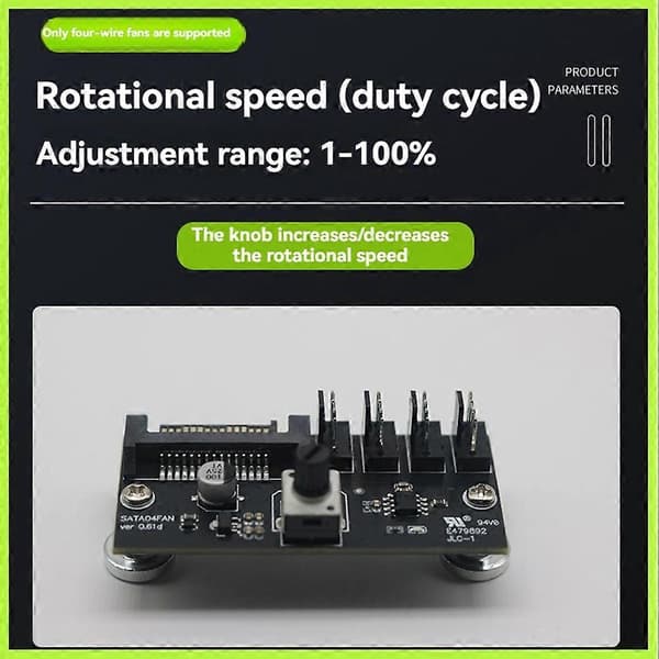 4-leder PWM-viftestyring Høyeffektskontroller NAS-serverviftehastighetskontroll PWM-viftehastighetsregulering SATA-strømforsyning Black