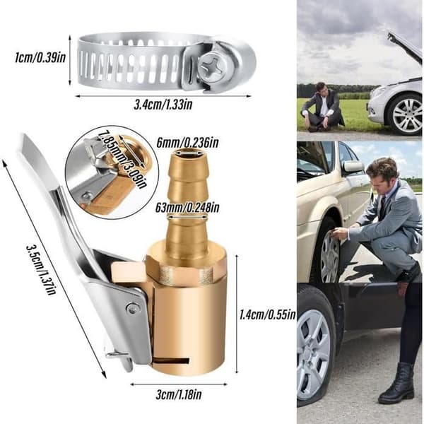 Pneumatisk chuck - Universal - 2 oppblåsersett - Adapterklips - Rustfritt stål - 250 PSI