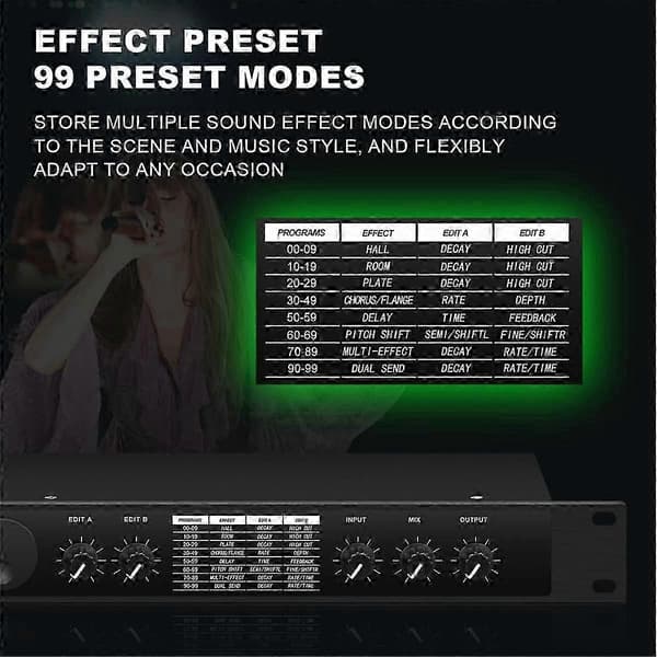Profesjonell Digital Romklang Multi Effekt Prosessor Audio Prosessor Equalizer EU PLUGG black