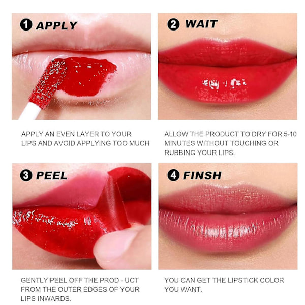Peel Off Läppenna Tattoo Stain - Peel & Reveal Rik Ravishing Färg Peel Off Mask Läppglans - Överföringssäker, Kladdfri, Matt Finish 6 COLORS