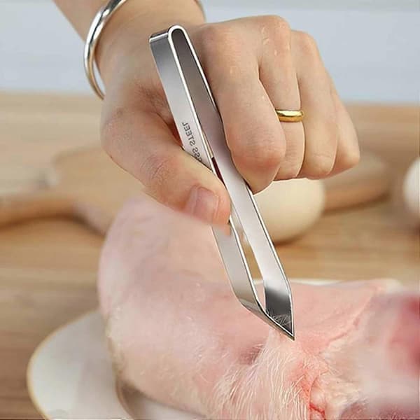 Fiskebenspincet sæt, fiskebensfjerner i rustfrit stål med ergonomisk greb til madlavning, 2 stk.