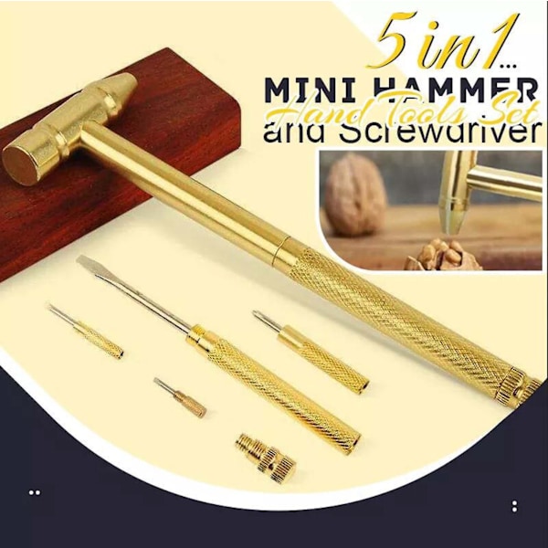 5-i-1 Mikro Mini Multifunktions Kobberhammer, Multifunktionel Hammer Skruetrækker Mini Kobberhammer Gold