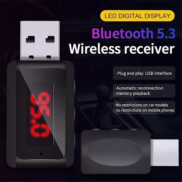Auton Bluetooth 5.3 FM-lähetin USB Langaton Audioadapteri Handsfree-puhelut MIC HIFI Stereolla As Shown