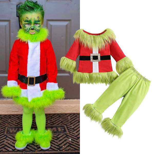 Toddler Barn Juldräkt Baby Pojke Flicka Jultomte Outfit Grönt monster Cosplay Kläder Set 18-24 Months