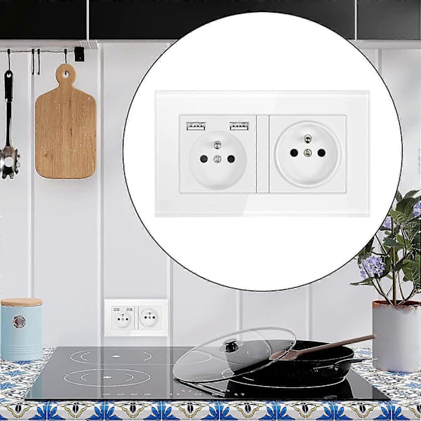 [KK] Double socket, wall socket with double USB 5v/2100ma, flush-mounted socket with 2 USB ports, practical and convenient