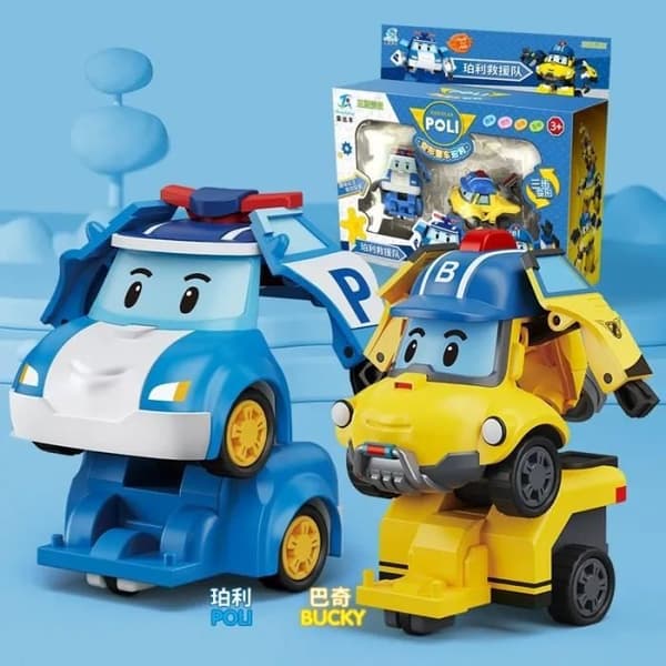 6-delt Robocar Group lekesett for barn, transformerende robotbilmodell, animefigur, Cadbury