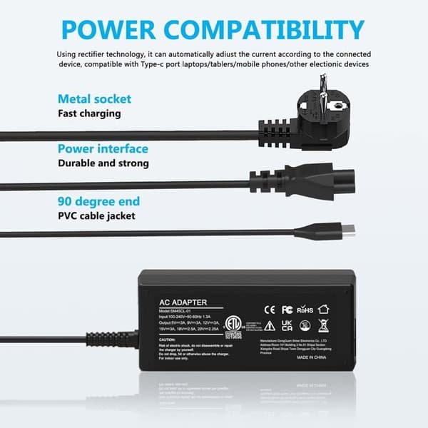 45W USB-C oplader til HP, Dell, Huawei, Matebook, ASUS, Acer, Google, Samsung, USB-C strømforsyning, Chromebook-adapter, PC