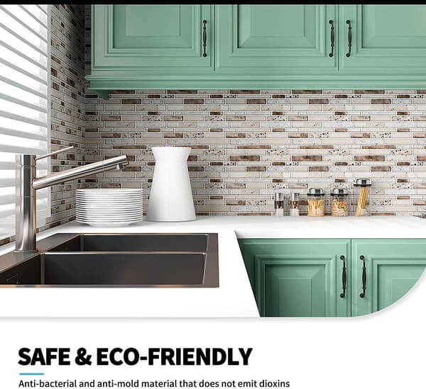 [KK] 【jia】Peel and Stick Brick Kitchen Backsplash Self-Adhesive Stone Pattern Wall Tiles, 10 Sheets (Brown)