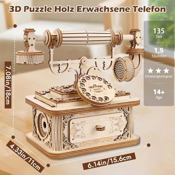 3D Træmodelsæt - Modeltelefon - Træpuslespil - Gør-det-selv for voksne