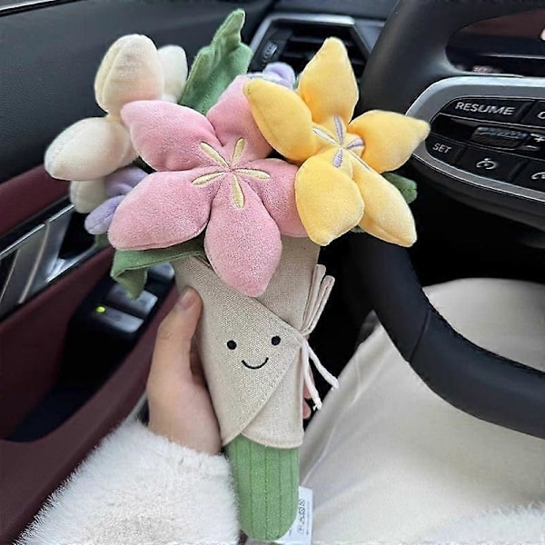 Amuseable Plyslegetøjsbuket med blomster, udstoppet blød dukke til kvinder, piger, kæreste, gave