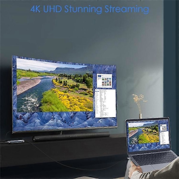 LENTION C35H-1M USB-C Hub -muunnin, moniporttinen telakointiasema, Type-C - 4 USB-A3.0+HD+PD -adapteri, yhteensopiva macOS:n ja Windowsin kanssa Grey