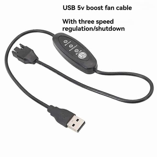 USB 5V til 12V Boost Blæserkabel Justerbart USB til 4-bens Blæserkabel 3 Gear Justerbare Hastigheder USB til 12 Black