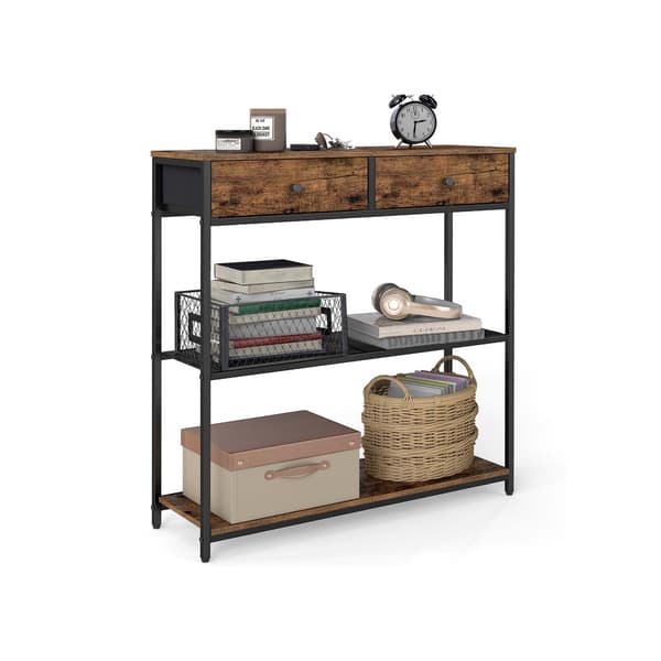 [KK]Rootz Slim Console Table - Sideboard - Entryway Table - Ample Storage - Brown & Black - 24 x 76 x 80 cm
