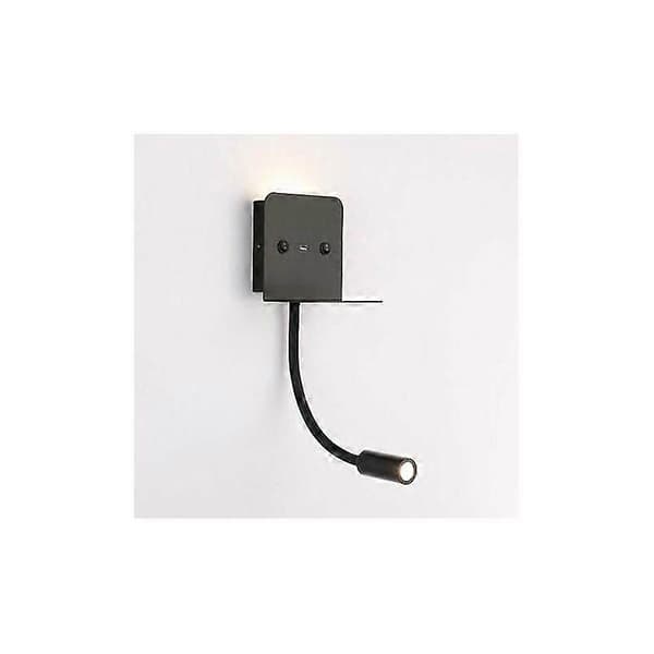 Væglampe + 3W LED læselampe med USB-port Sort - Sort