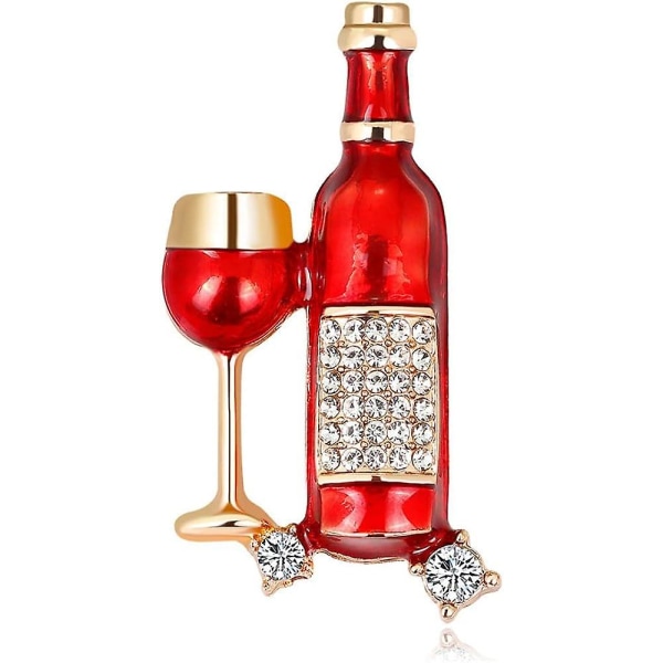 Rött vin och glas Brosch Mini Cup Emalj Lapel Pin Artificiell Kristall Strass Brosch Badge Wom