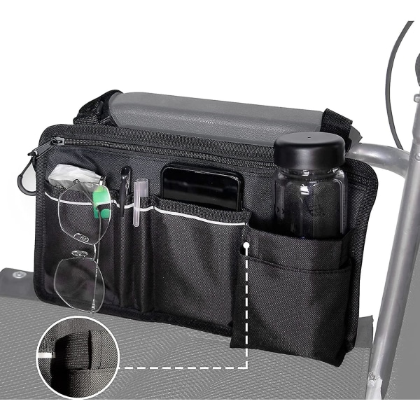 Rullstolsväska med fickor - Universal vattentät armstöd sidoväska för elektrisk rullstol, skoter, tillbehör för gångstativ