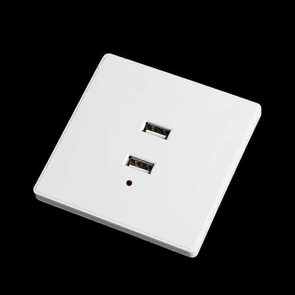 Dobbel USB Veggkontakt Lader AC/DC Strømadapter Plugg Uttaksplate Panel White
