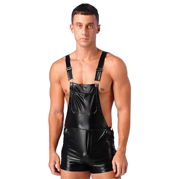 Menn Mote Skinnende Metallisk Bib Overalls Sele Shorts Prom Club Rave Festival Klær Jazz Hip Hop Pole Dance Shorts black S