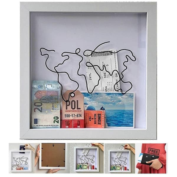 Eventyrarkivboks, Billet Shadow Box, Rejsesamlingsboks, Minder Gave White M