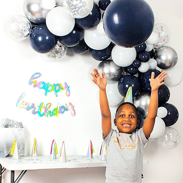 Premium Marinblå Silverballonger - Marinblå Ballongbåge Kit, Metalliska Silver & Vita Ballonger Blå Och Silver Ballonger För Könavslöjande, Baby Shower