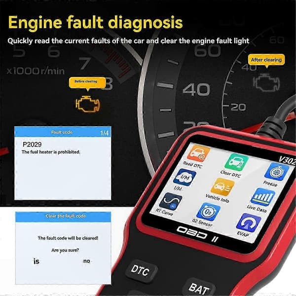 Automatisk Diagnosescanner til Biler og Lastbiler - Motorfejlkodelæser, Kontrollampværktøj, Ryd Køretøjsfejlkoder Red  Black