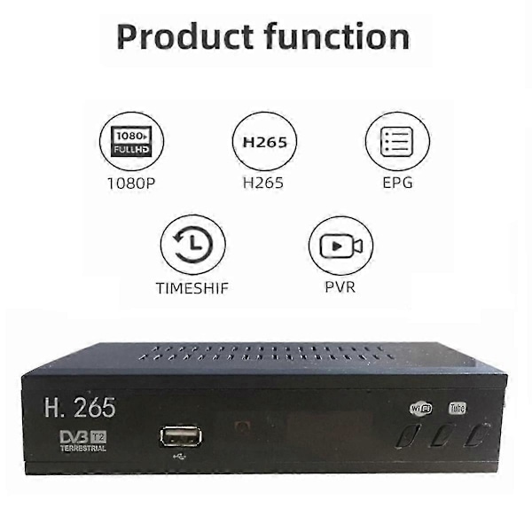 DVB T2 HEVC 265 Digital TV Tuner DVB-T2 265 1080P HD Dekoder USB Terrestrisk TV Mottaker EPG Set Top Box, EU Plugg