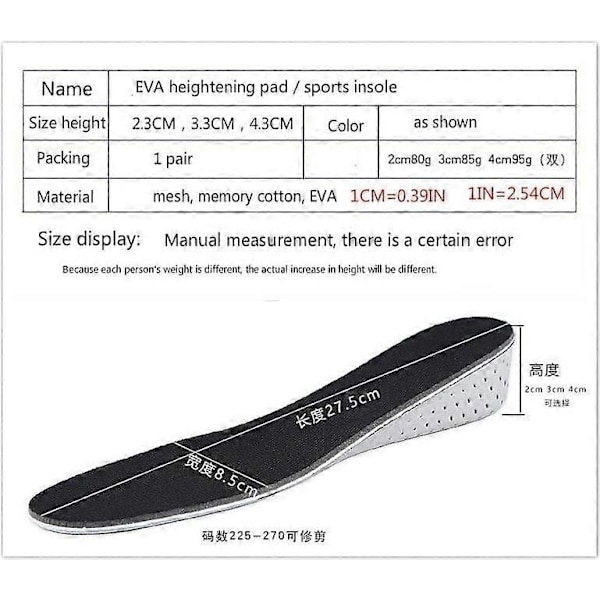 Menn Kvinner Øk Høyde Høye Hele Innleggssåler Memory Foam Sko Putepads full pad 2CM