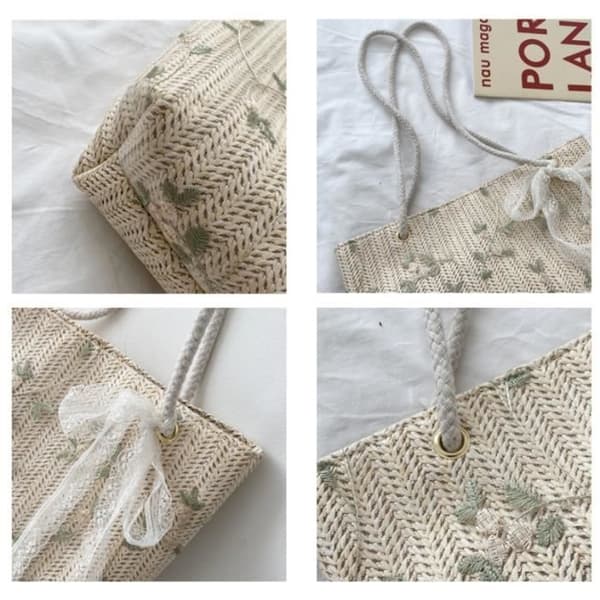 Strandveske - Dame - Strå - Boho-stil - 27x9x25cm - Multifunksjonell