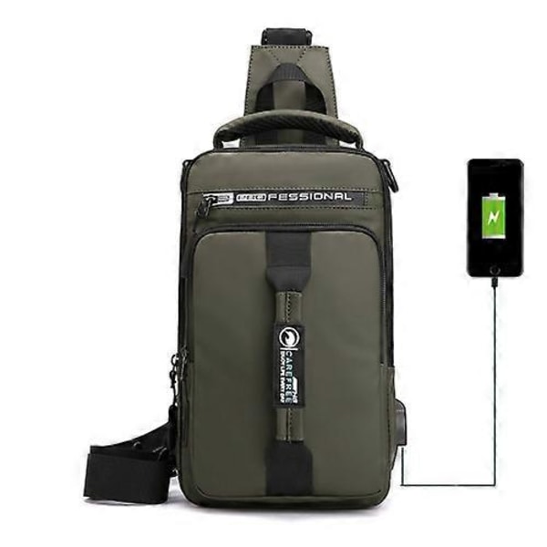 HaoShuai 1100-1 Miesten Rintalaukku Monitoiminen Yhden / Kahden Olkapään Reppu Ulkoisella USB-latausportilla Army Green