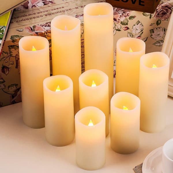 LED-ljus - PZCC - Set om 9 - Äkta vax - Fjärrkontroll - 2468 timmars timer