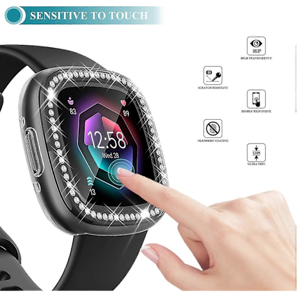 Näytönsuojakotelo Fitbit Versa 4 / Sense 2 -yhteensopiva, pehmeä TPU-puskuri, kimaltelevat timanttikuori