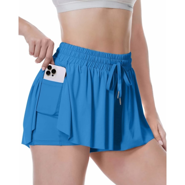 Piger 2-i-1 Flydende Sports Shorts (Med Lommer) Gym Yoga Træning Løbeskørt Sød Preppy Mode Outfit Sommer -GSL FF YO light blue 110