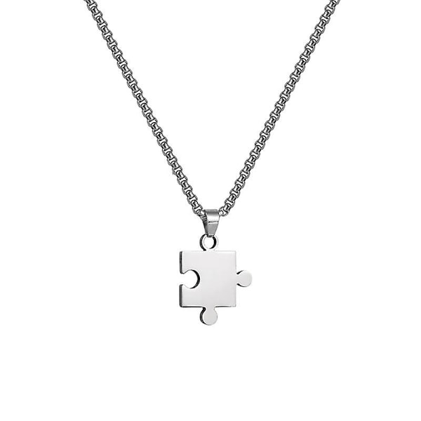 Puzzle piece matching pendant necklace in stainless steel sweater chain - 70 cm Simple fashion gift for couples