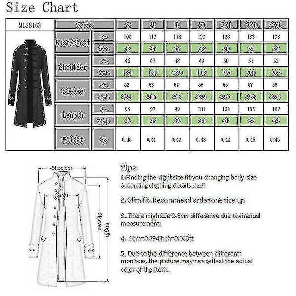 Miesten Steampunk-takki Vintage-takki Goottilainen Victorian-mekko Karnevaali Sininen Blue 4XL
