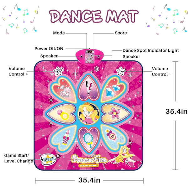 Dansematte Leker For Barn, 7 Spillmoduser Prinsesse Elektronisk Dansematte Med LED-Lys, Musikk Dansespill Leke Jule Bursdagsgaver Til Jenter Alder 3 4 5