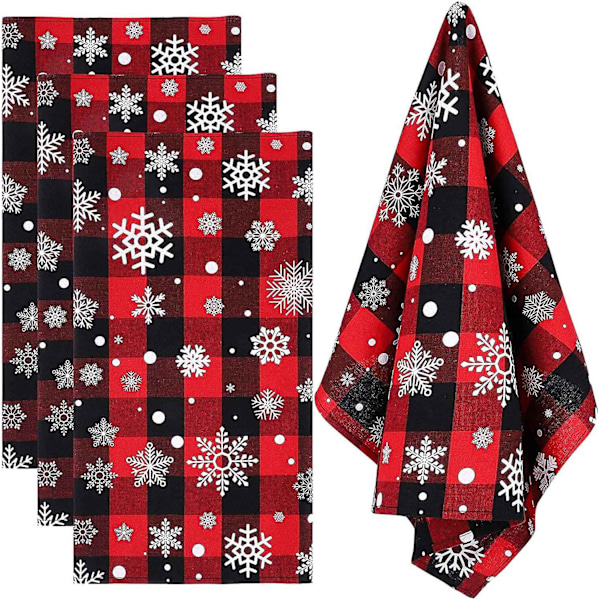 4-Pack Plaid Snowflake Dish Towels Christmas Cotton Buffalo Plaid Snowflake Dish Towels for Indoor Outdoor - Perfet