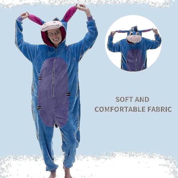 Mukava Unisex Aikuisten Onesie-Pyjama Flanelli Cosplay Eläin Yksikokoinen Halloween-Puku Yöasu Kotiasu Q Ningling 85cm - Perfet Donkey Donkey 105cm