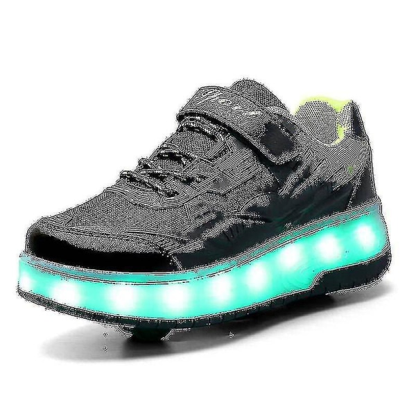 Childrens Sneakers Dubbelhjulsskor Led Light Skor Q7-yky Black 30
